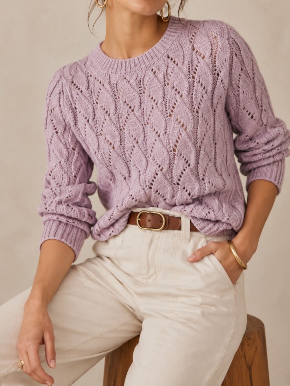 Wool Mauve Pink Rabbit Hair Knit Cotton Sweater XS